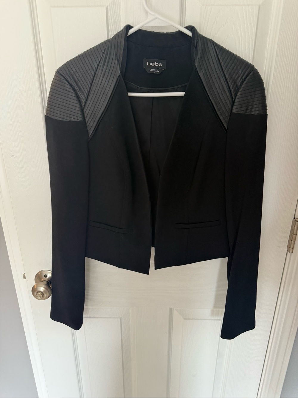 bebe Black Women's Quilted Shoulder Open-Front Blazer